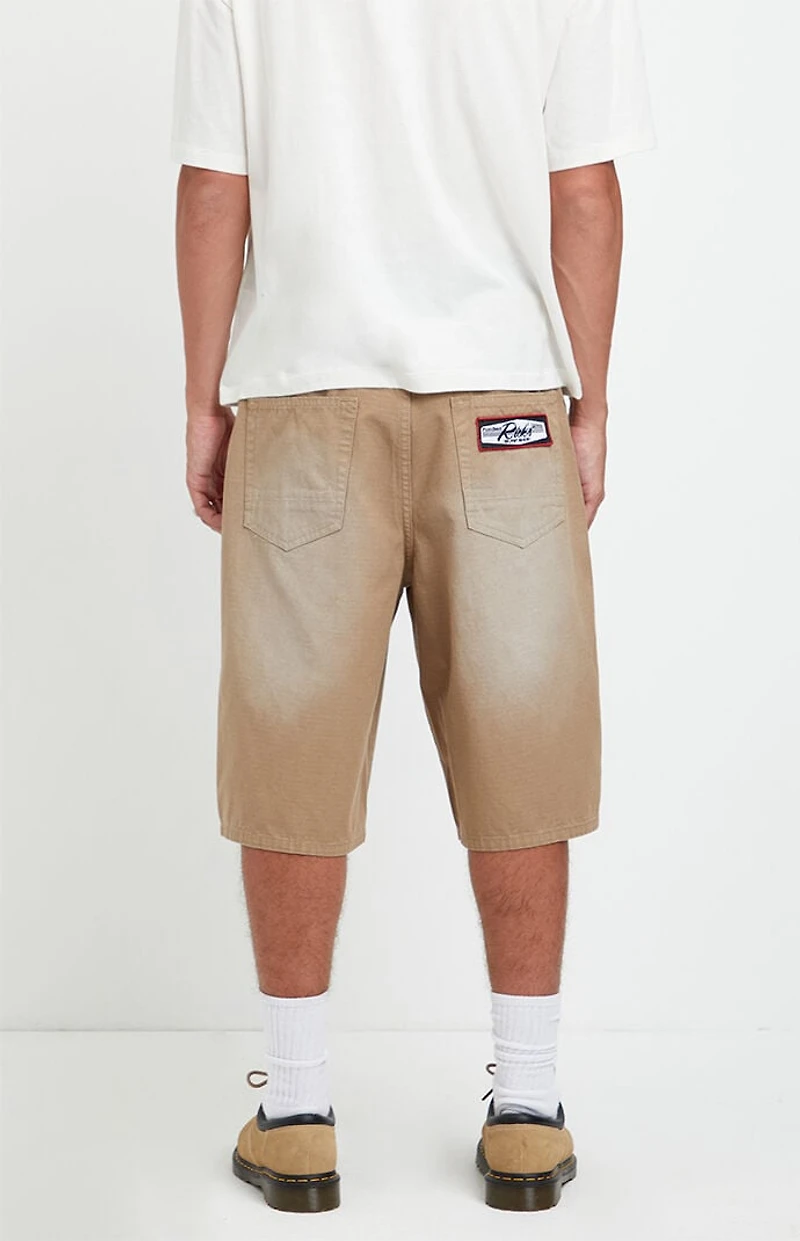 Pacsun Austin Extreme Baggy Jean Shorts Patch Carpenter Tan