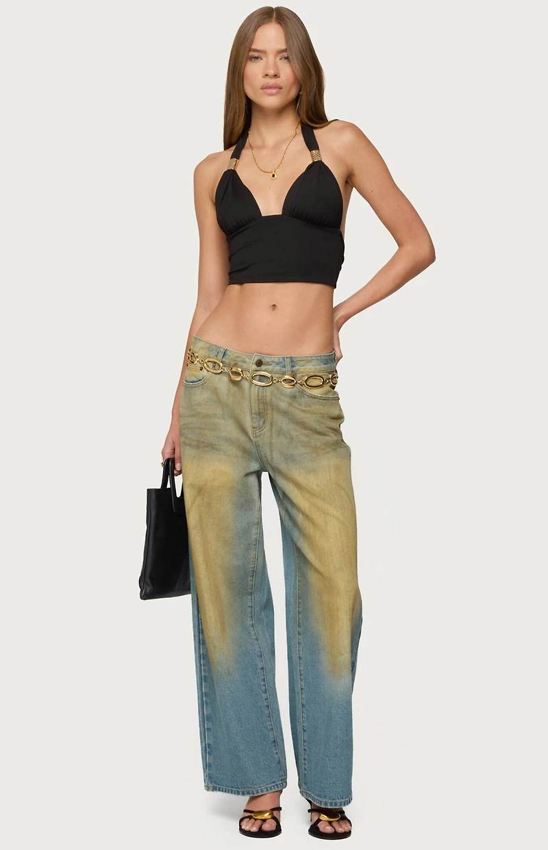 Edikted Aiva Backless Plunge Neck Halter Top