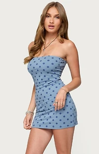 Edikted Lewis Polka Dot Strapless Mini Dress