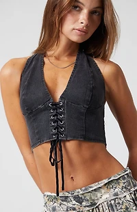 Third Charm Jax Lace-Up Denim Corset