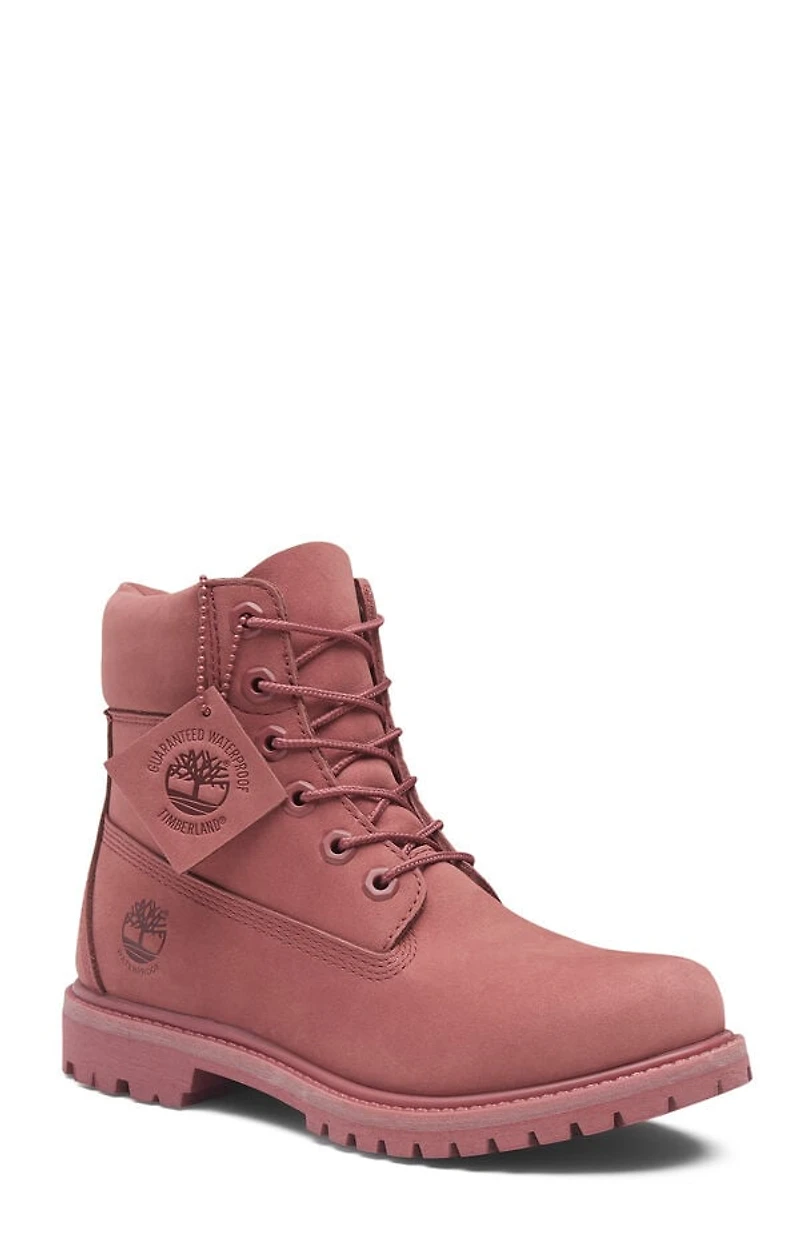 Timberland Women's Red Premium 6inch Waterproof Lace-Up Boots