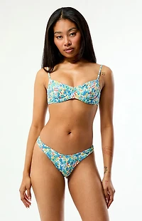 Pacsun Blue & White Floral Madison Underwire Bralette Bikini Top