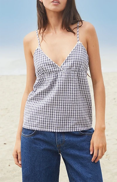 John Galt White & Blue Plaid Edith Tank Top