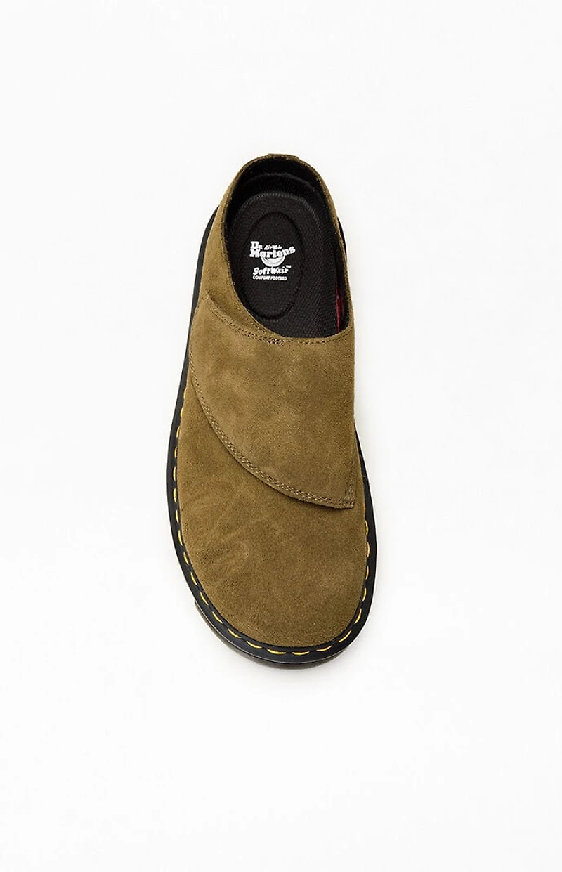Dr Martens Olive Zebzag Suede Anywair Platform Mules