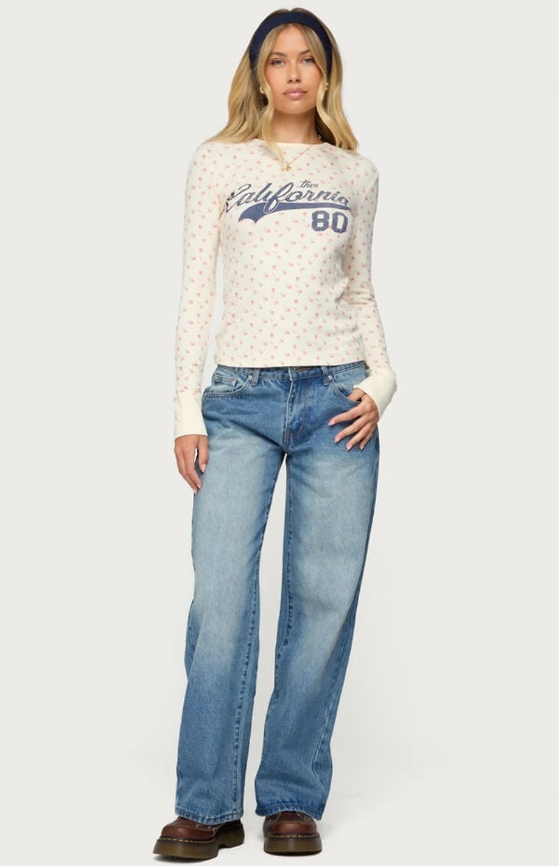 Edikted Cali Floral Ribbed Long Seeve T-Shirt