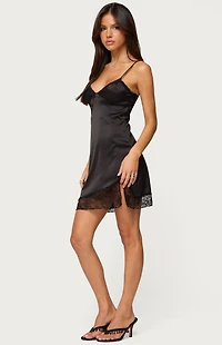 Edikted Asymmetric Lacey Satin Effect Mini Dress