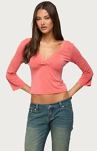 Edikted Mar V Neck Quarter Sleeve Top