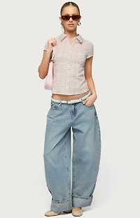 Edikted Naiah Plaid Tailored Button Up Shirt