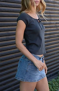 John Galt Black Noa Tie Front Top