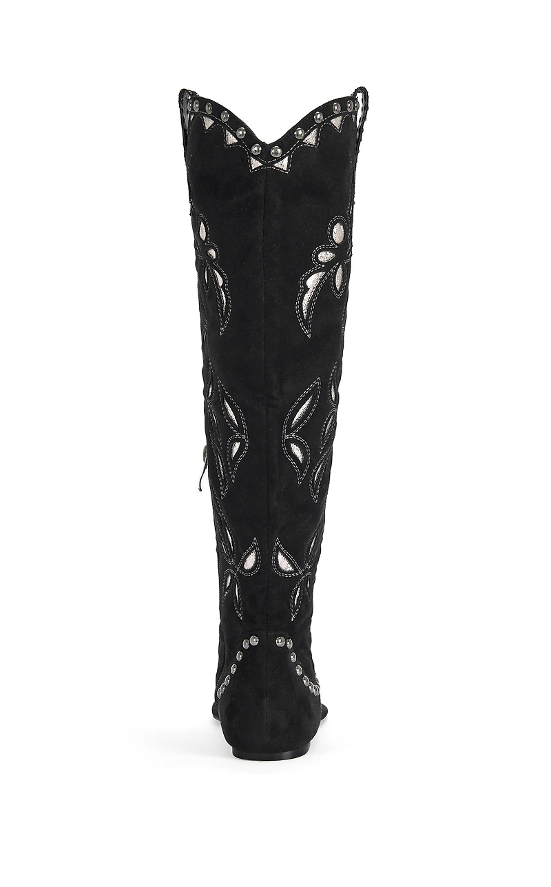 AZALEA WANG Women's Chandana Black Faux Suede Western Sandals