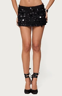 Edikted Alenna Sequin Denim Mini Skort
