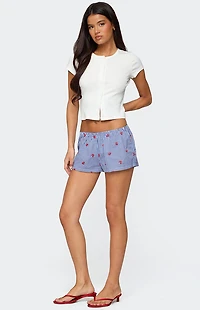 Edikted Cherry Embroidered Gingham Boxer Shorts