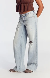 Pacsun Casey Low Rise Baggy Jeans Ripped Light Indigo Wash