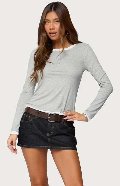 Edikted Contrast Layered Look Henley Top