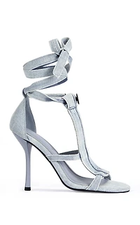 AZALEA WANG Women's Normajean Denim Wrap Around Stiletto Sandals