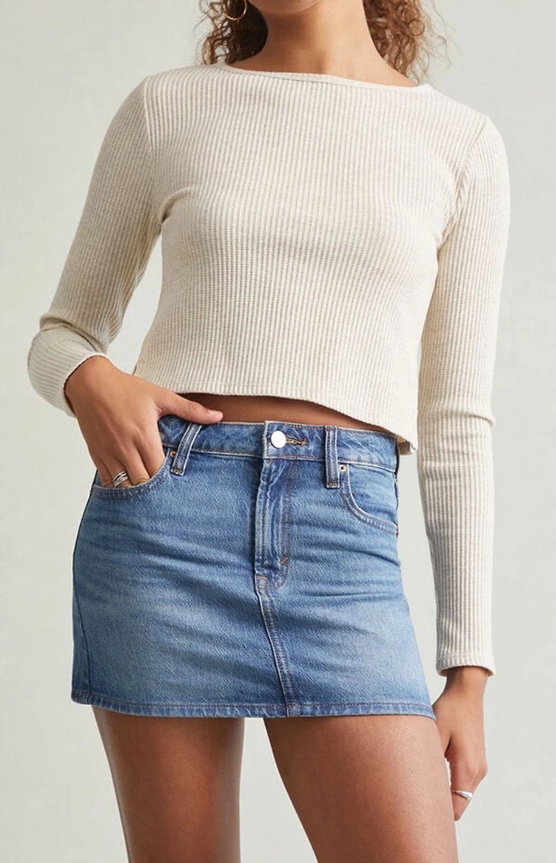 Pacsun Bella Stretch Dark Indigo Mid Rise Denim Mini Skirt