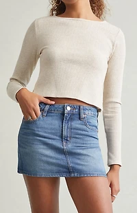 Pacsun Bella Stretch Dark Indigo Mid Rise Denim Mini Skirt