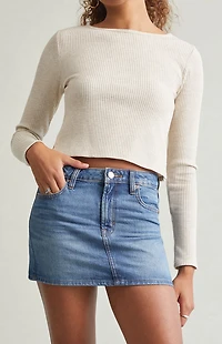 Pacsun Bella Stretch Dark Indigo Mid Rise Denim Mini Skirt