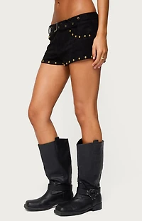 Edikted Studded Faux Suede Micro Shorts