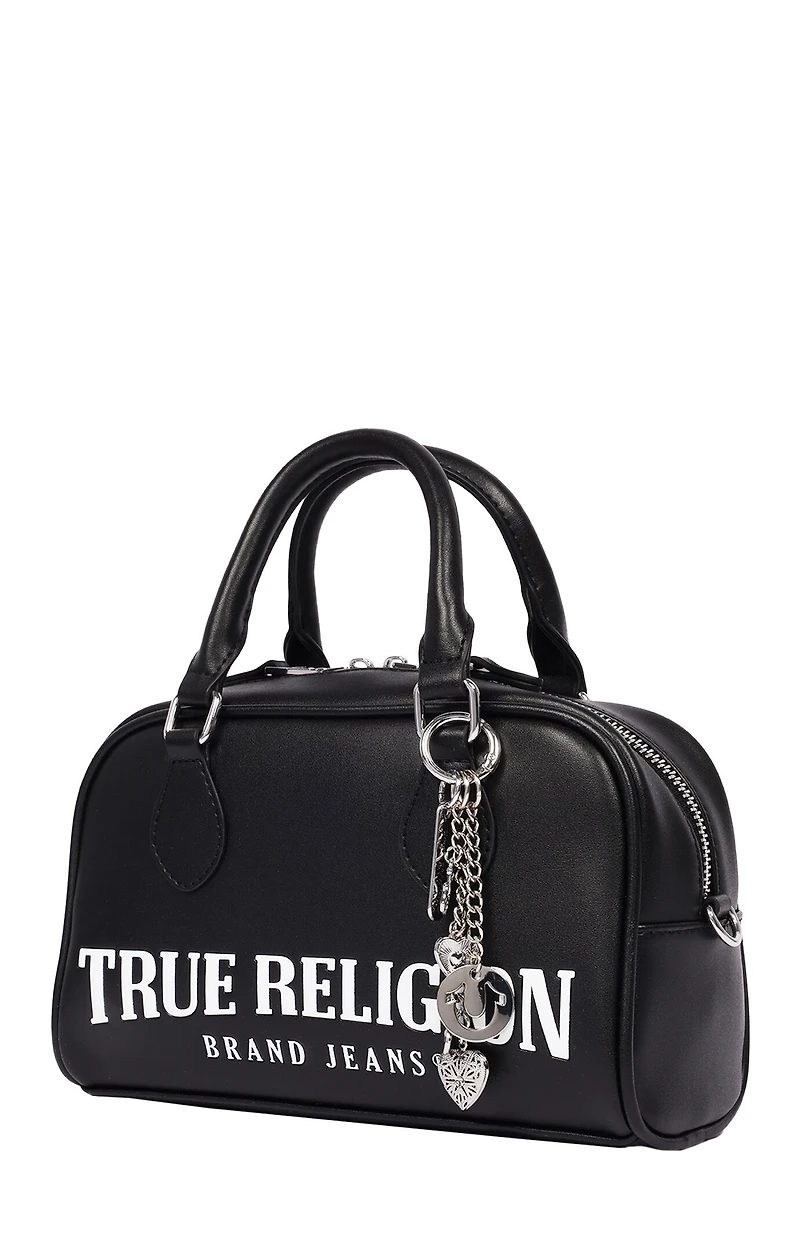 True Religion Black Bombe Logo Satchel