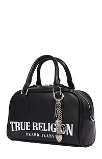 True Religion Black Bombe Logo Satchel