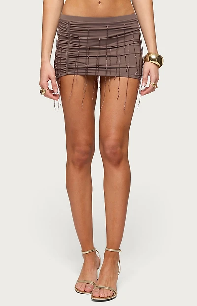 Edikted Cheryl Beaded Fringe Mini Skirt