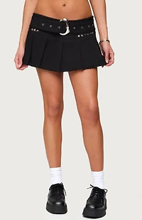 Edikted Kore Belt Pleated Denim Micro Skort