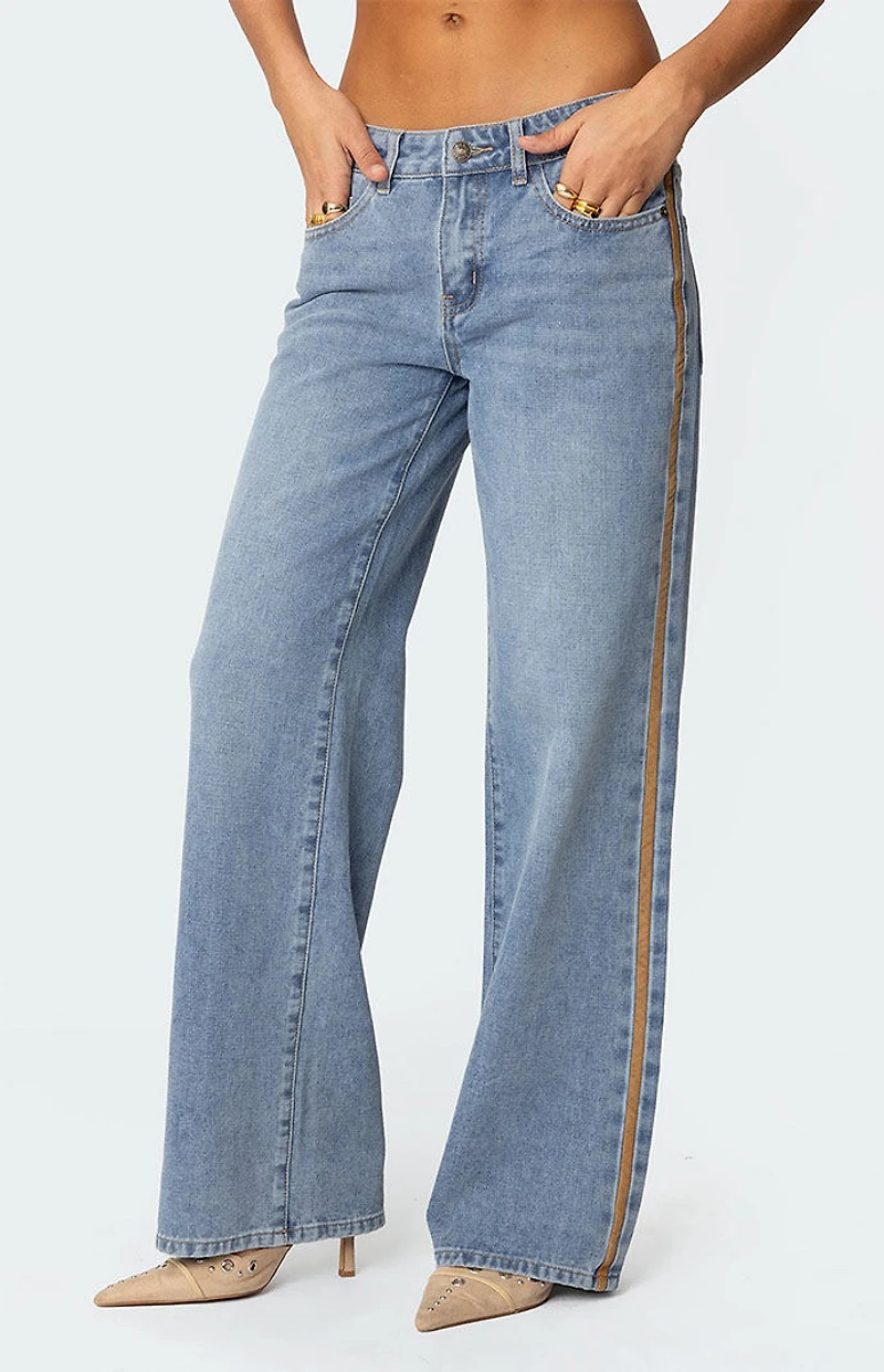 Edikted Faux Suede Stripe Low Rise Jeans