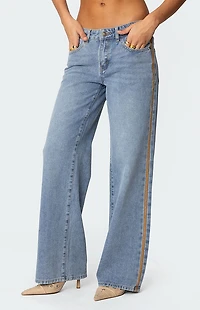 Edikted Faux Suede Stripe Low Rise Jeans