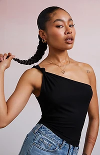 Third Charm Mandy Knot One Shoulder Tank Top