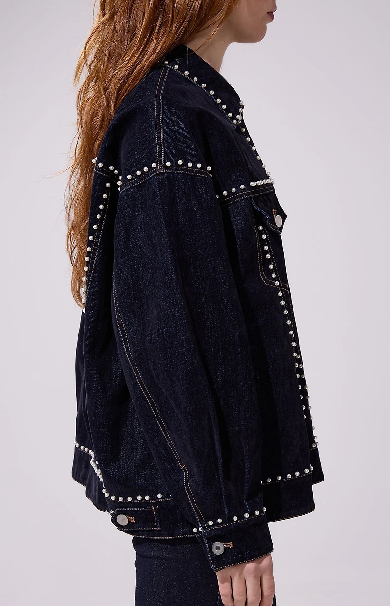 AZALEA WANG Micah Pearl Oversized Denim Jacket