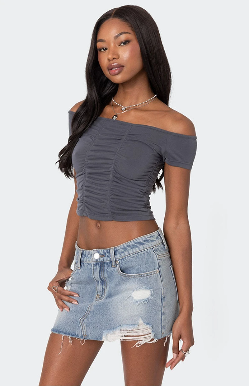 Edikted Triple Ruched Off Shoulder Top