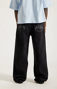 Pacsun Blake Extreme Baggy Jeans Embroidered Flames Washed Black