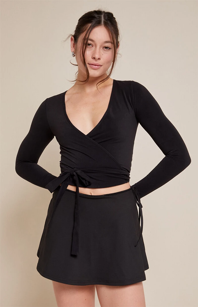 PAC 1980 WHISPER Active Black Leila Wrap Mini Skort
