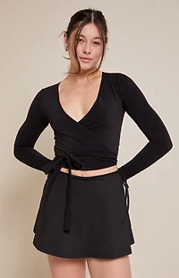 PAC 1980 WHISPER Active Black Leila Wrap Mini Skort