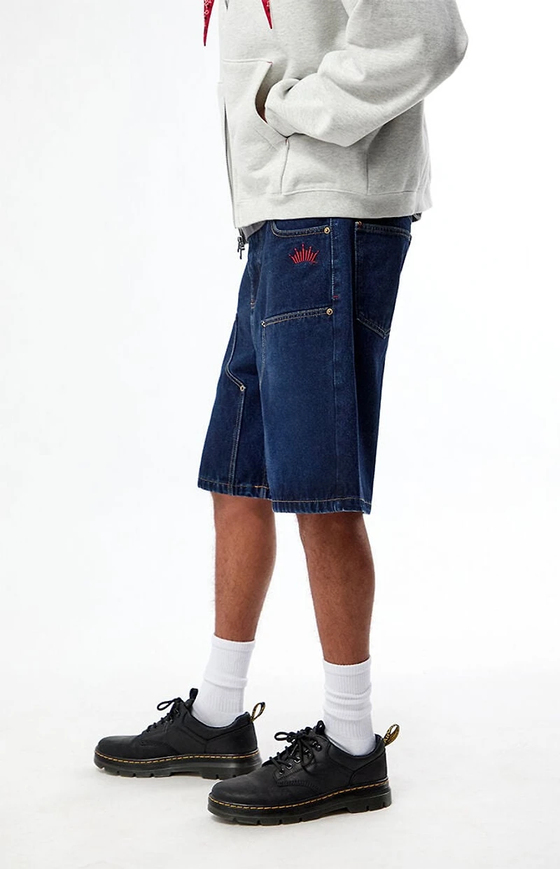 Budweiser by Pacsun Dark Blue Knee Panel Baggy Denim Shorts