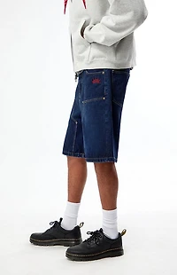 Budweiser by Pacsun Dark Blue Knee Panel Baggy Denim Shorts
