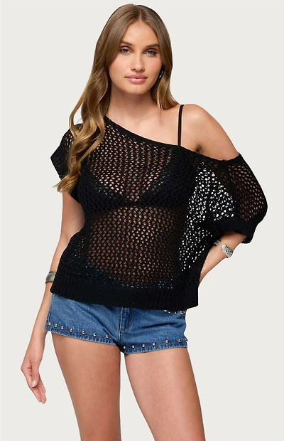 Edikted Trix Off Shoulder Open Knit Top