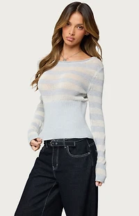 Edikted Cornella Boat Neck Striped Knit Top