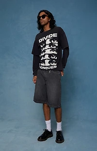 Pacsun Austin Extreme Baggy Denim Shorts Pinstripe Washed Black