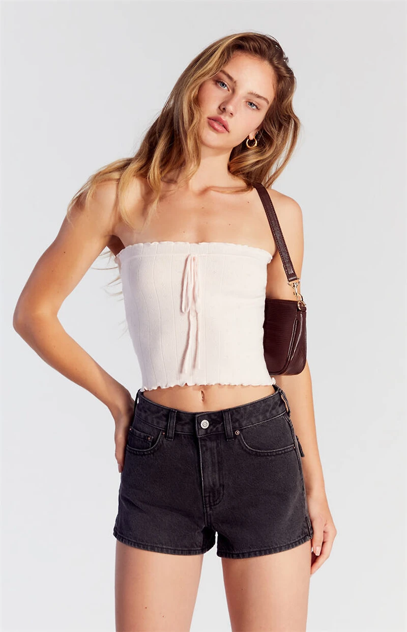 Pacsun Black Button Flap Denim Mom Shorts