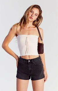 Pacsun Black Button Flap Denim Mom Shorts