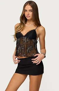 Edikted Sequin Sheer Mesh Babydoll Top