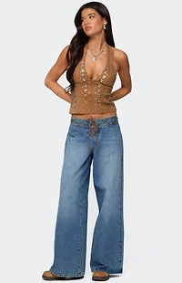 Edikted Xaria Studded Faux Suede Halter Top