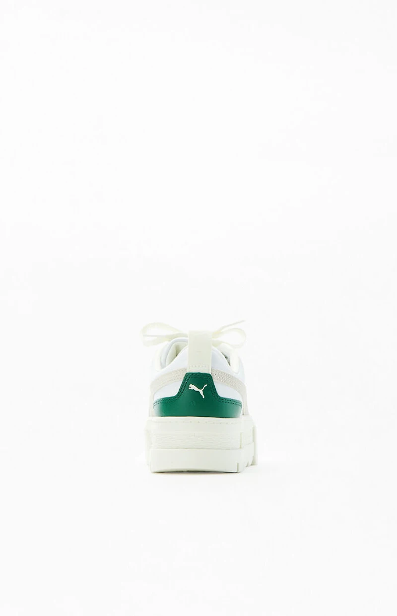 Puma Women's White & Green Mayze Leather Sneakers
