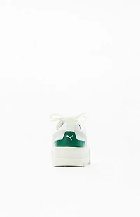 Puma Women's White & Green Mayze Leather Sneakers
