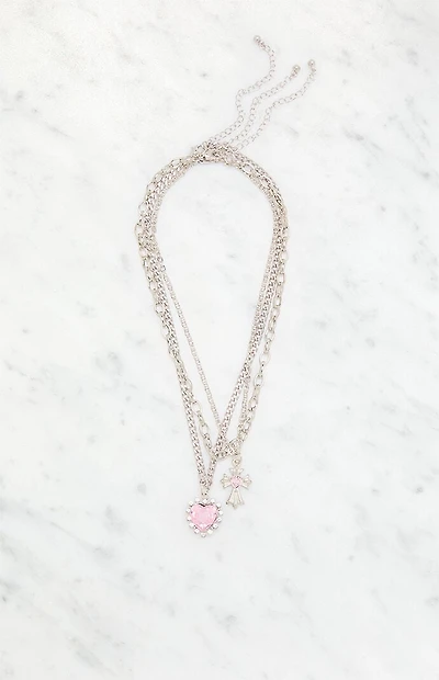 LA Hearts Cross Heart Layered Necklace