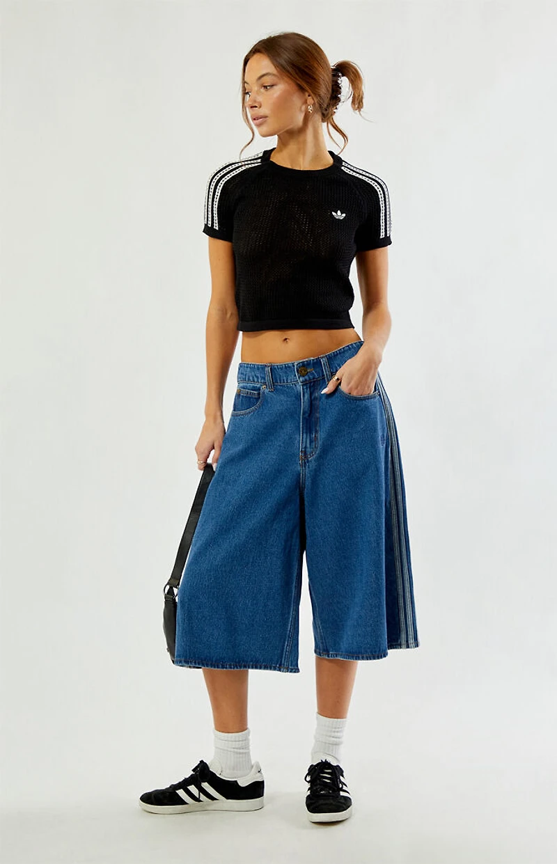 adidas Black Crochet Cropped T-Shirt