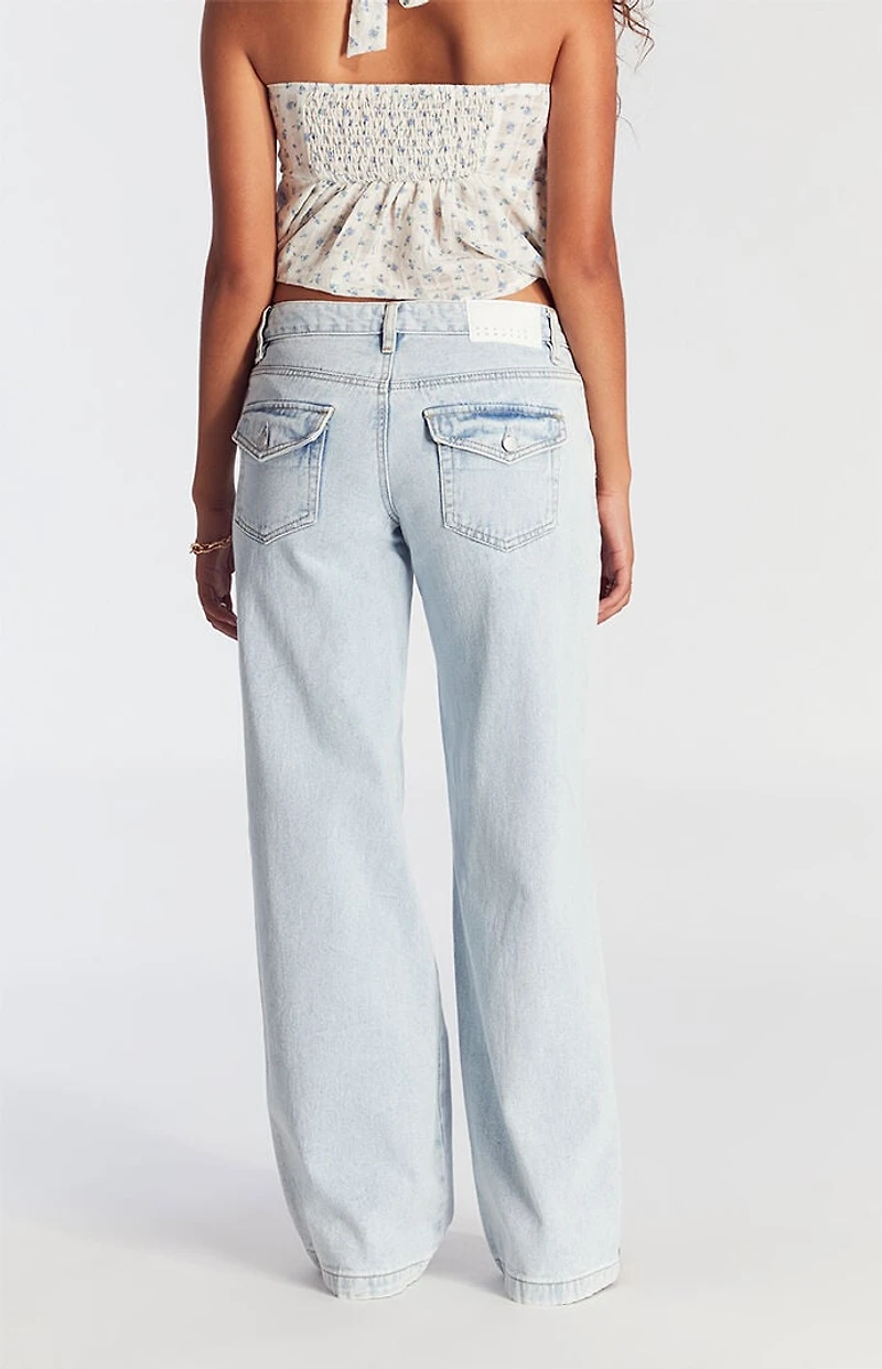 Pacsun Casey Low Rise Baggy Jeans Button Pocket Light Indigo