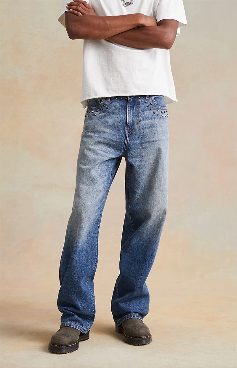 RARE DNM EDIT Medium Indigo Rhinestone Studded Baggy Jeans